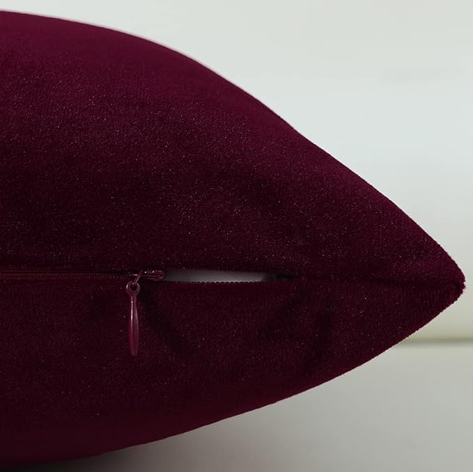 mixeoo Comfy Burgundy Red Throw Pillow Covers Decorative Lumbar Solid Rectangle Thick Velvet Super Soft Cushion Cases Home Decor for Sofa Couch Living Room Chair, Set of 2, 12 x 20 Inch