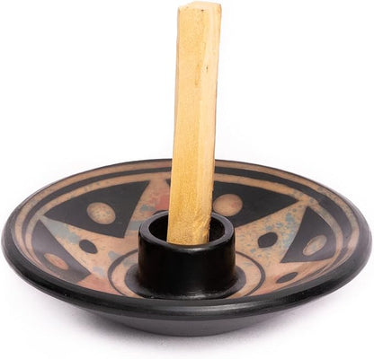 Luna Sundara Authentic Peru Pottery Palo Santo Stick Holder and Incense Holder with 5 Palo Santo Sticks Handmade Ceramic Smudge Bowl Sage Holder Apricot Gift Set