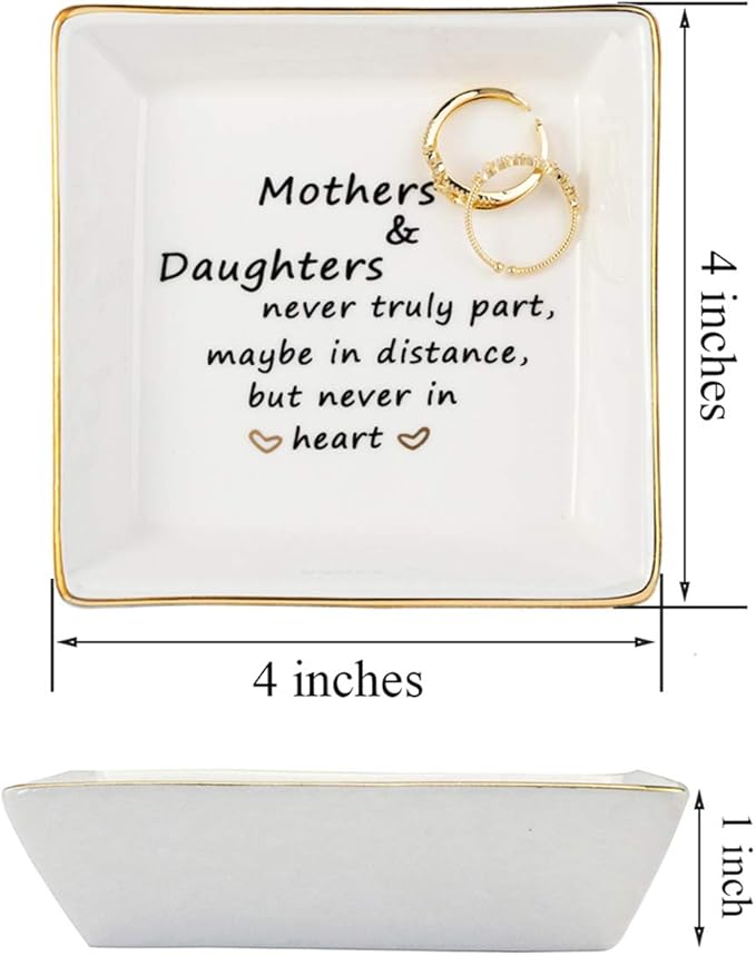 JoycuFF Mother&Daughter Gifts Ceramic Ring Dish Decorative Jewelry Tray-Gifts for Mother from Daughter or Daughter Gifts from Mom
