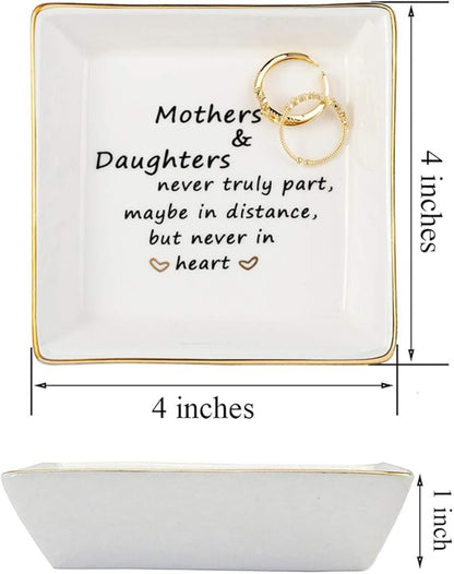 JoycuFF Mother&Daughter Gifts Ceramic Ring Dish Decorative Jewelry Tray-Gifts for Mother from Daughter or Daughter Gifts from Mom
