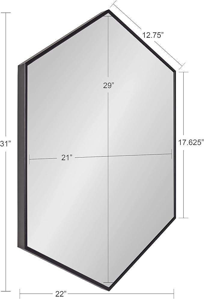 Kate and Laurel Rhodes Modern Hexagon Wall Mirror, 31" x 22", Black, Chic Geometric Wall Mirror
