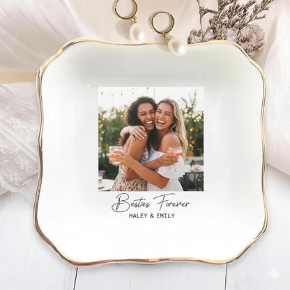 Custom Photo Bestie Jewelry Dish, Ceramic Personalized Ring Dish, Trinket Dish Gift for Long Distance Friendship Soul Sister Women BFF Christmas Birthday Wedding Bride To Be Gift