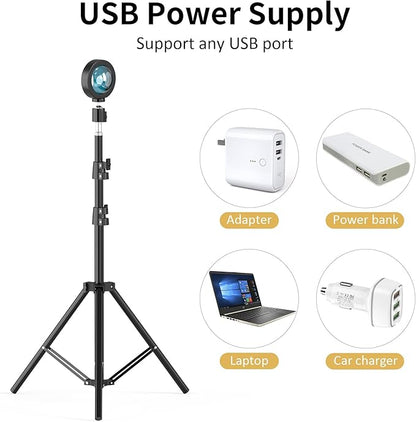 Balkwan Sunset Floor Lamp Projection 140cm Adjustable Stand Led Night Light 360 Degree Rotation Network Light with 3M USB Cable Floor Light for Living Room Bedroom