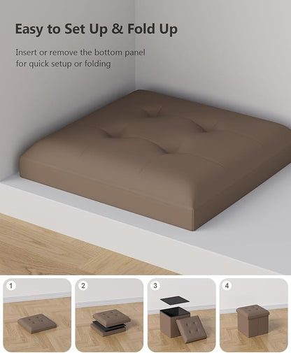 Folding Storage Ottoman Bench, Multi-Functional Ottoman Foot Rest, End of Bed Bench, Storage Chest for Living Room, Bedroom, Hallway, Entryway, Holds Up to 300 lbs (Brown, 15 Inches)