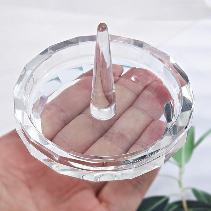 H&D HYALINE & DORA H&D Well-Crafted Crystal Glass Wedding Ring Holder Clear-round 2