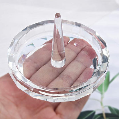 H&D HYALINE & DORA H&D Well-Crafted Crystal Glass Wedding Ring Holder Clear-round 2