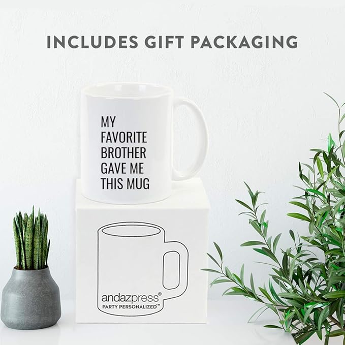 Andaz Press Funny 11oz. Coffee Mug Gift, My Favorite Brother Gave Me This Mug, 1-Pack, Christmas Birthday Drinking Cup For Him Her Family In Laws Relatives Favorite Brother Mug