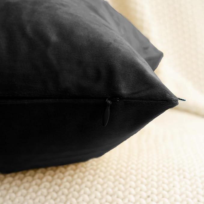 HWY 50 Black Velvet Throw Pillow Covers 16x16 Inch, Pack of 2 Soft Cozy Solid Decorative Luxury Cushion Cases for Couch Sofa Bed Living Room Bedroom