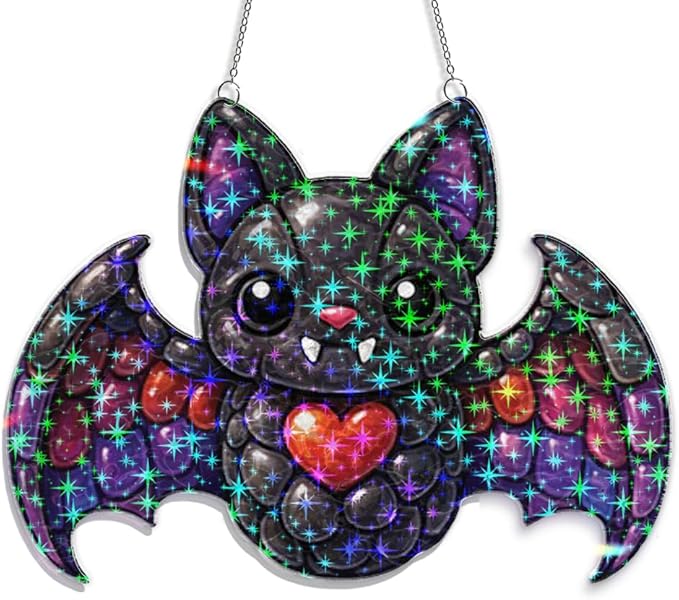 Sweet Heart Bat Acrylic Suncatcher, Window Hanging Sun Catcher Ornament, Crystal Prism Light Catcher Decor, Sunlight Window Decor, Aesthetic Home Decor Gift