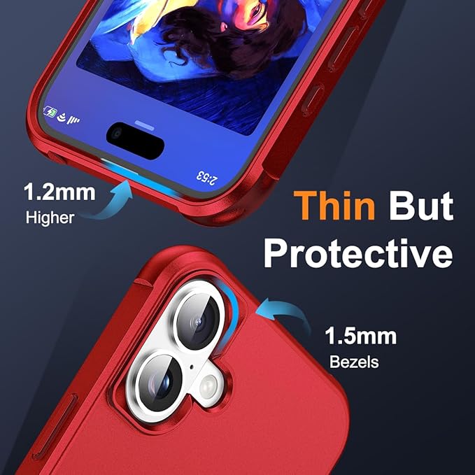 Compatible with iPhone 16 Case with Invisible Magnetic O-Ring Stand Military-Grade Case for iPhone 16 6.1" [Compatible with Mag-Safe][Great Grip Feeling], Red