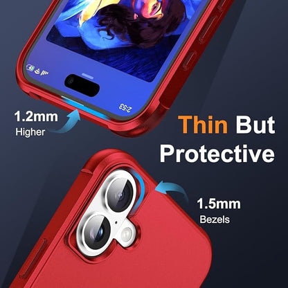 Compatible with iPhone 16 Case with Invisible Magnetic O-Ring Stand Military-Grade Case for iPhone 16 6.1" [Compatible with Mag-Safe][Great Grip Feeling], Red