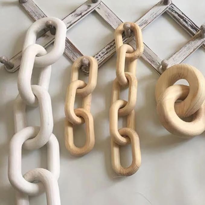 Wooden Chain Link Decor 3-Links Minimalist Farmhouse Wood Accent 25.5x7x2cm Rustic Living Room Table and Fireplace Mantel Decoration