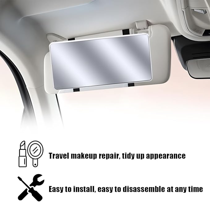 Car Sun Visor Vanity Mirror, Vehicle Sun-Shading Cosmetic Makeup Mirror with Straps, Large Automotive Interior Rear View Travel Accessories, Universal for SUV, Sedan, Truck(White)