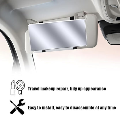 Car Sun Visor Vanity Mirror, Vehicle Sun-Shading Cosmetic Makeup Mirror with Straps, Large Automotive Interior Rear View Travel Accessories, Universal for SUV, Sedan, Truck(White)
