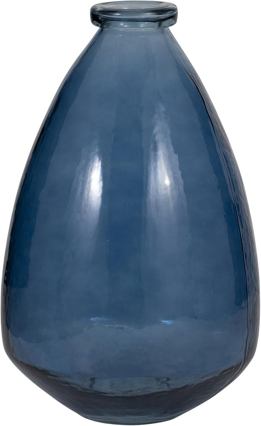 Sagebrook Home Blue Glass Balloon Vase 15" – Large Round Statement Vase for Home Decor
