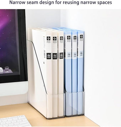 Acrylic Magazine Holder, 4 PCS File Magazine & Book Storage Rack for Office Desk, Clear Book Organizer with 3pcs Silicone Automatic Bookmarks (4)