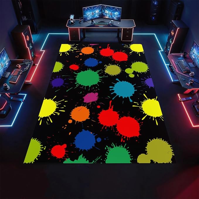 Colorful Paint Splash Rug 6x9 Large Area Rugs Abstract Grunge Multicolor Rugs Ultra Soft Non Slip Washable Carpet for Teens Boys Girls Kids Living Room Bedroom Nursery Study Office Hallway