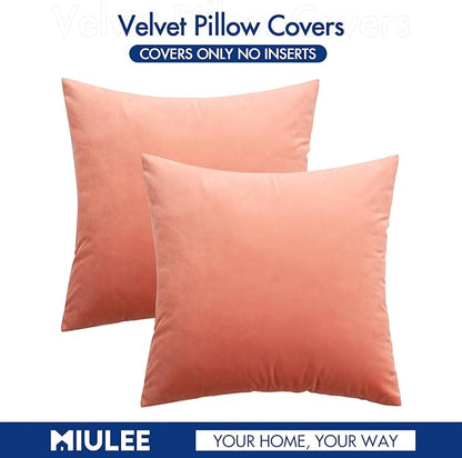 MIULEE Velvet Throw Pillow Covers 18x18 Inch, Pack of 2 - Coral Red, Soft Solid Decorative Pillow Covers Cushion Cases Modern Luxury Home Decor for Spring Couch Sofa Bedroom Livingroom