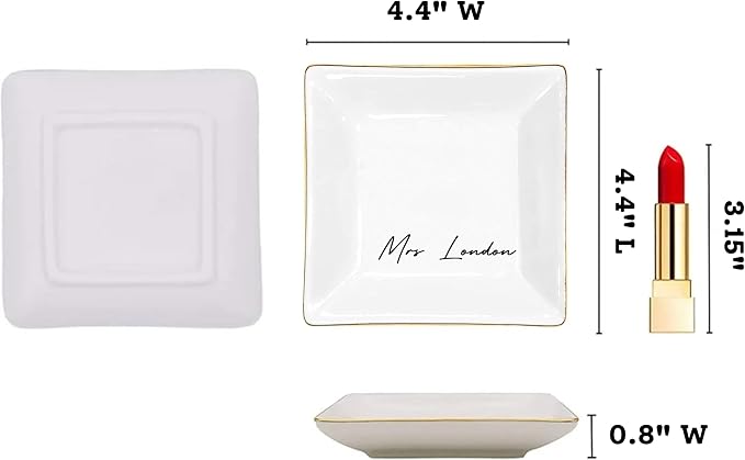 Gossby Personalized Jewelry Tray - Gift for Women Mom Friend with Name - White Ceramic Trinket Tray Dish Plate for Ring Earring Bracelet - Custom Gift Mothers Day Birthday Christmas