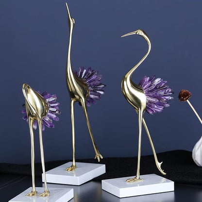 suruim Gold Decor Accents,Brass Birds Statues Gold Home Decor Modern Crystal Decor Ornaments for Living Room, Bedroom, Office Desktop, Cabinets (Purple C)