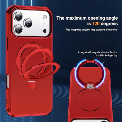 Compatible with iPhone 17 Pro Case with Invisible Magnetic O-Ring Stand Military-Grade Phone Case for iPhone 17 Pro 6.3" [Compatible with Mag-Safe][Great Grip Feeling], Red