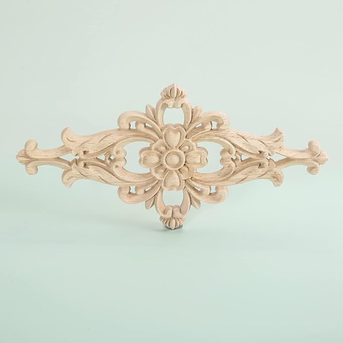 MUXSAM Wood Carved Appliques Furniture Decorative Onlays, 2Pcs Unpainted DIY Center Carving Decal for Door Wall Ceiling Cabinet Dresser Mirror Bed Mantel Bench Decoration, 20x10cm/7.8"x3.94"