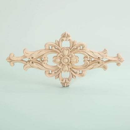 MUXSAM Wood Carved Appliques Furniture Decorative Onlays, 2Pcs Unpainted DIY Center Carving Decal for Door Wall Ceiling Cabinet Dresser Mirror Bed Mantel Bench Decoration, 20x10cm/7.8"x3.94"