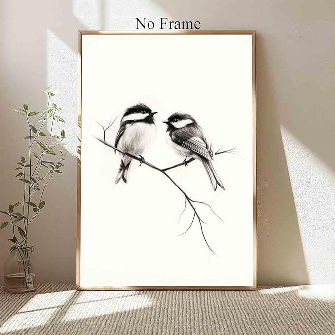 Bird Sketch Wall Art Minimalist Animal Print Vintage Bird Prints Pencil Drawing Wall Art Minimalist Birds Canvas Animal Sketch Prints Black And White Birds Picture Neutral Room Decor 16x24inch No Frame
