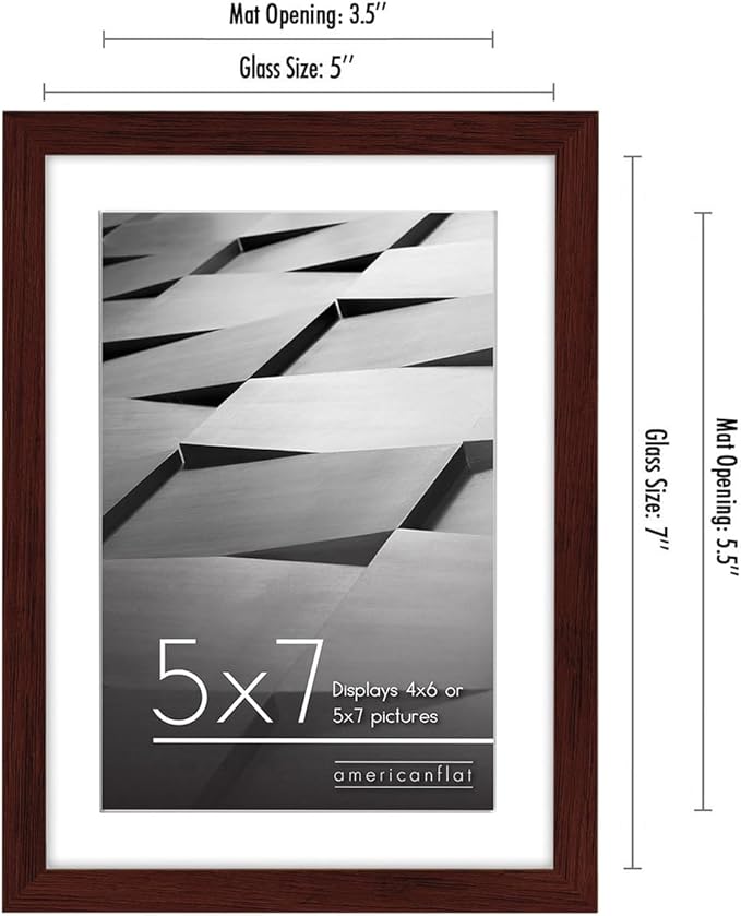 Americanflat 5x7 Picture Frame with Shatter-Resistant Glass - Streamline Collection - Thin Border Photo Frame for Tabletop and Wall Display - Hanging Hardware and Easel Stand Included - Mahogany
