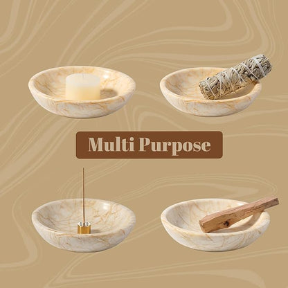 Koville Natural Marble Incense Holder, Incense Holder for Sticks with 9 Holes, Handmade Incense Burner Ash Catcher for Meditation Yoga SPA, Balsam Fir/Palo Santo/Sage/Cone (Gold)