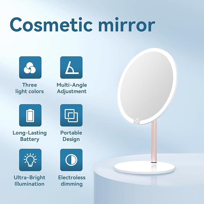 Makeup Mirror with Lights, 4K Ultra-Clear Reflection, Long-Press Adjustable Brightness, 3 Glow Settings, Flexible Multi-Angle Design – Perfect for Makeup and Valentines Day Gifts for Her
