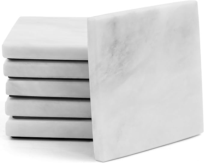 Radicaln Marble Coasters Square 3.5" Inches White Handmade Absorbent Stone Coaster Set for Drinks – Perfect for Kitchen Use, Set of 6 Coasters, Ideal Home Decor
