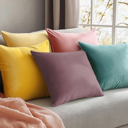QUORGVES Dusty Pink Velvet Pillow Covers 20x20 Inch Set of 2, Soft Solid Decorative Square Throw Pillow Covers, Decor Cushion Covers for Bed Sofa Couch Bedroom Living Room