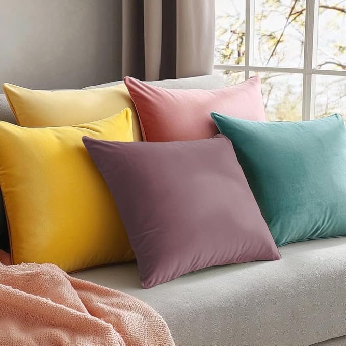 QUORGVES Dusty Pink Velvet Pillow Covers 22x22 Inch Set of 2, Soft Solid Decorative Square Throw Pillow Covers, Decor Cushion Covers for Bed Sofa Couch Bedroom Living Room