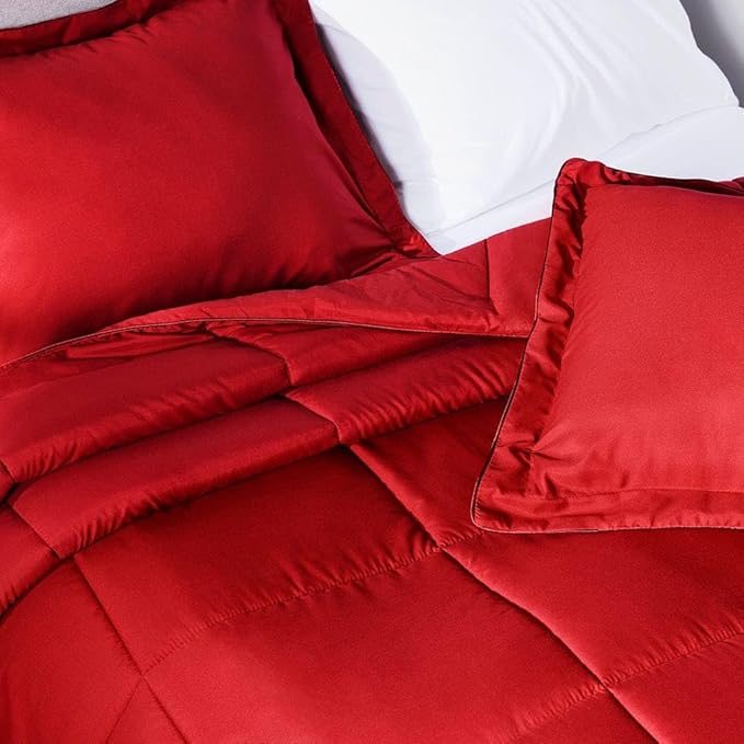 PeachSkinSheets Night Sweats: The Original 1500TC Soft Super Full/XL Full Oversized Comforter Set Red Velvet