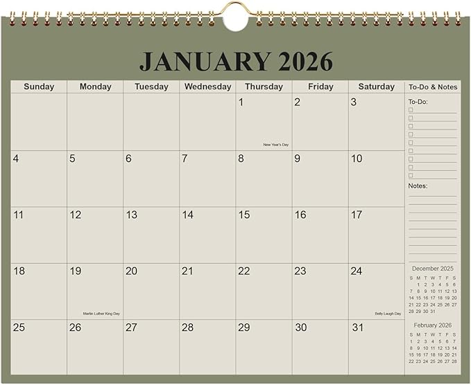 Calendar 2026-12 Months Wall Calendar from January 2026 to December 2026, 2026 Wall Hanging Calendar Planner with Thick Paper, 12" x 14.5", Cyan