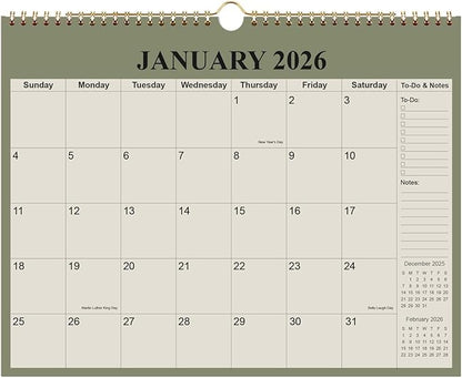 Calendar 2026-12 Months Wall Calendar from January 2026 to December 2026, 2026 Wall Hanging Calendar Planner with Thick Paper, 12" x 14.5", Cyan
