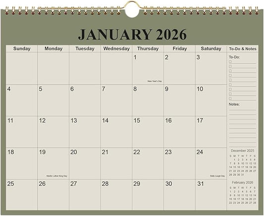 Calendar 2026-12 Months Wall Calendar from January 2026 to December 2026, 2026 Wall Hanging Calendar Planner with Thick Paper, 12" x 14.5", Cyan