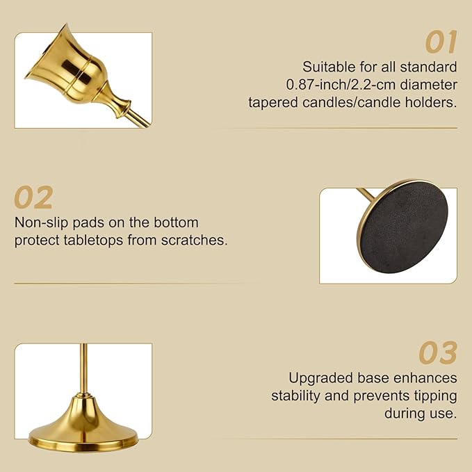 Candlestick Holders 6pcs Gold Candle Holders, Brass Metal Taper Candle Holders, Vintage Modern Decorative Centerpiece Candle Sticks Holder Decor for Table Mantel Wedding Party Housewarming Gift