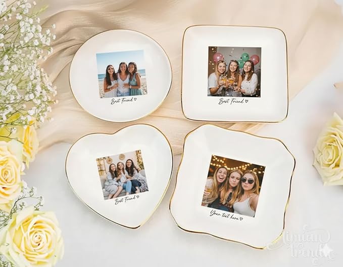 Custom Photo Bestie Jewelry Dish, Ceramic Personalized Ring Dish, Trinket Dish Gift for Long Distance Friendship Soul Sister Women BFF Christmas Birthday Wedding Bride To Be Gift