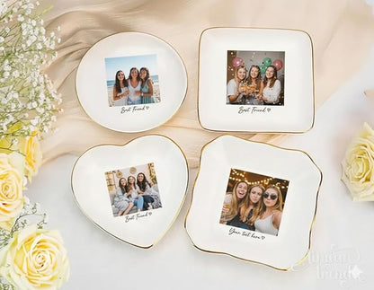 Custom Photo Bestie Jewelry Dish, Ceramic Personalized Ring Dish, Trinket Dish Gift for Long Distance Friendship Soul Sister Women BFF Christmas Birthday Wedding Bride To Be Gift