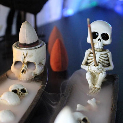 2 Pack Halloween Incense Burner,backflow Incense Burner,Skull Incense Holder,Hand-Carved Decorations,Cool Room Decorations, Awesome and Ideal Gifts, Brown (8.5inch)