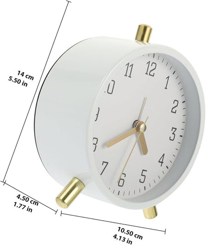 Luxshiny Silent Small Digital Alarm Clock for Bedroom Desk Round Compact Desktop Clock Decoration No-Ticking Mute Movement White Minimalist Design for Home Office Use
