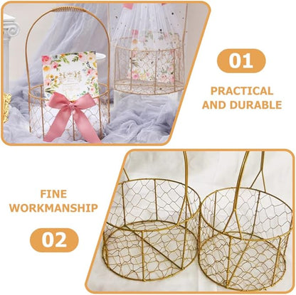 Decorative Iron Wire Fruit Basket with Handle Round Storage Basket for Wedding Decoration Floral Arrangements and Organizing Charming and Versatile Design