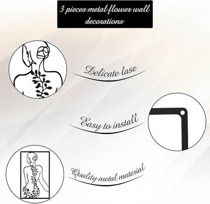 CHENGU 3 Pieces Metal Minimalist Abstract Woman Wall Art Line Drawing Wall Art Decor Single Line Female Home Hanging for Kitchen Bathroom Living Room