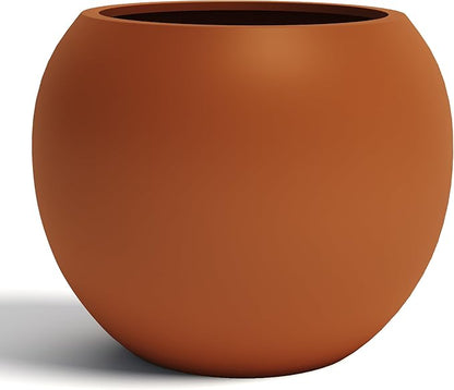 DTY Signature Mount Sherman Modern Indoor Outdoor Fiberstone Sphere Planter, Durable Round Garden Pot, Weather Resistant, Drainage Hole & Rubber Plug - Medium, Terracotta