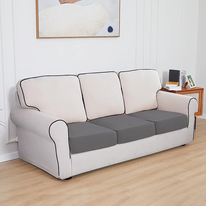 Easy-Going 100% Waterproof Chair Oversized Sofa Seat Cushion Slipcovers Couch Cushion Cover Stretch Furniture Protector for Kids, Pets (3-Piece Oversized Sofa Cushion, Light Gray)