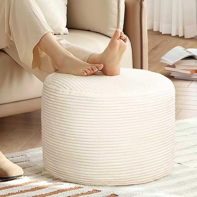 AS AWESLING Round Ottoman Foot Rest Pouf for Living Room Couch - Soft Plush Hassock