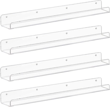 Weiai Clear Acrylic Floating Shelves 24 inches, Wall Bookshelf for Kids, Transparent Book Shelf Ledge for Wall, Set of 4