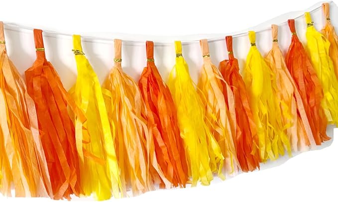 30pcs Paper Tassels Garland Banner Tissue Paper Tassel DIY Hanging Paper Decorations Party Tassel Garland Decor Baby Shower Nursery Wedding Festival Baby Shower Decoration(30, Yellow Orange)